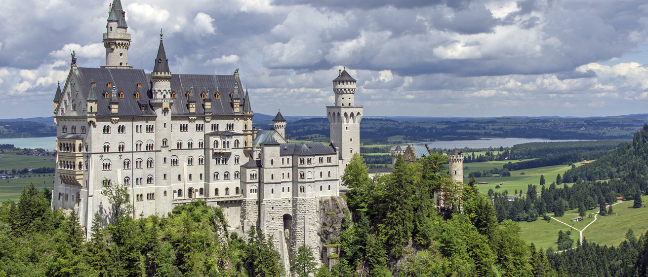 A German castle high above the countryside.