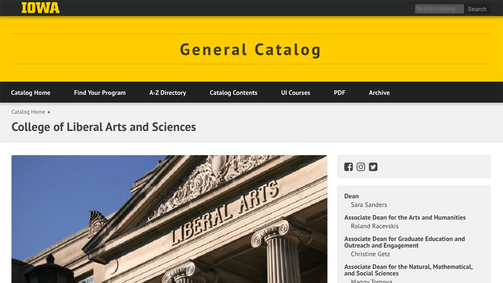 Screenshot of the General Catalog website